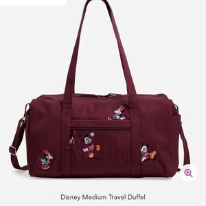 Vera Bradley Disney Duffel Bag Medium in Flirty Mickey and Minnie on Maroon NWT